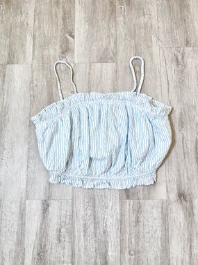Plus Size 1X Light Blue Striped 100% Cotton Smocked Summer Cropped Tank Top NWT